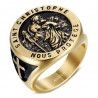 BA0399 BOBIJOO Jewelry Saint Christopher Ring Patron of Travelers Gold and Black