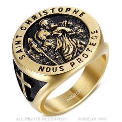 BA0399 BOBIJOO Jewelry Saint Christopher Ring Patron der Reisenden Gold und Schwarz
