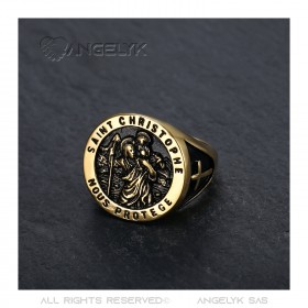 BA0399 BOBIJOO Jewelry Anillo San Cristóbal Patrón de los Viajeros Oro y Negro