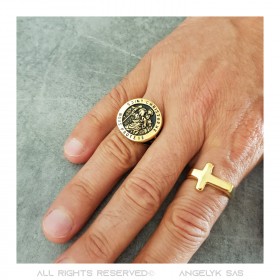 BA0399 BOBIJOO Jewelry Saint Christopher Ring Patron of Travelers Gold and Black