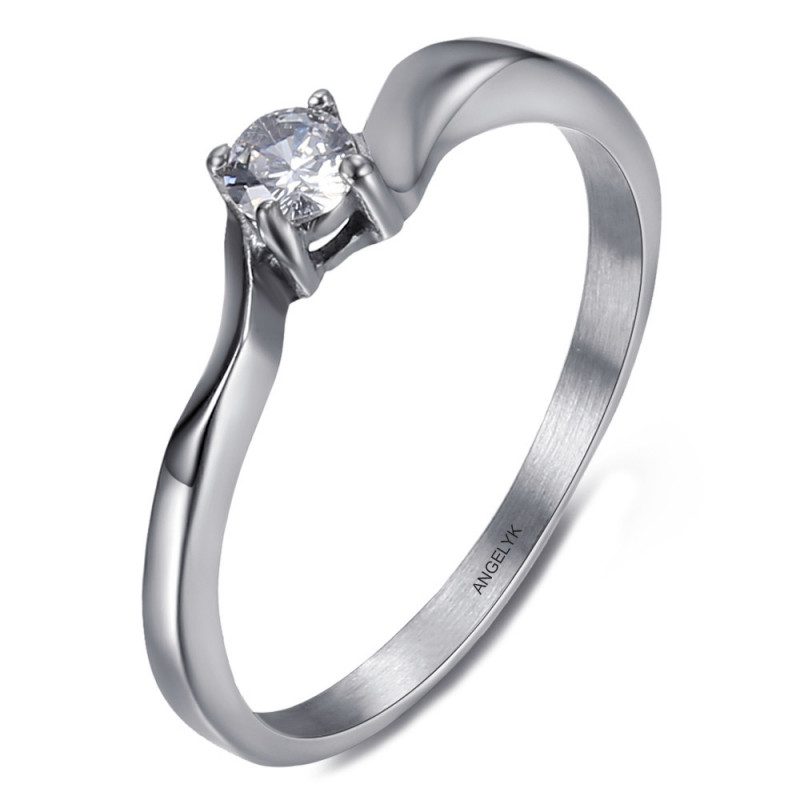 Bague solitaire 4 griffes Fiançaille Acier inoxydable bobijoo