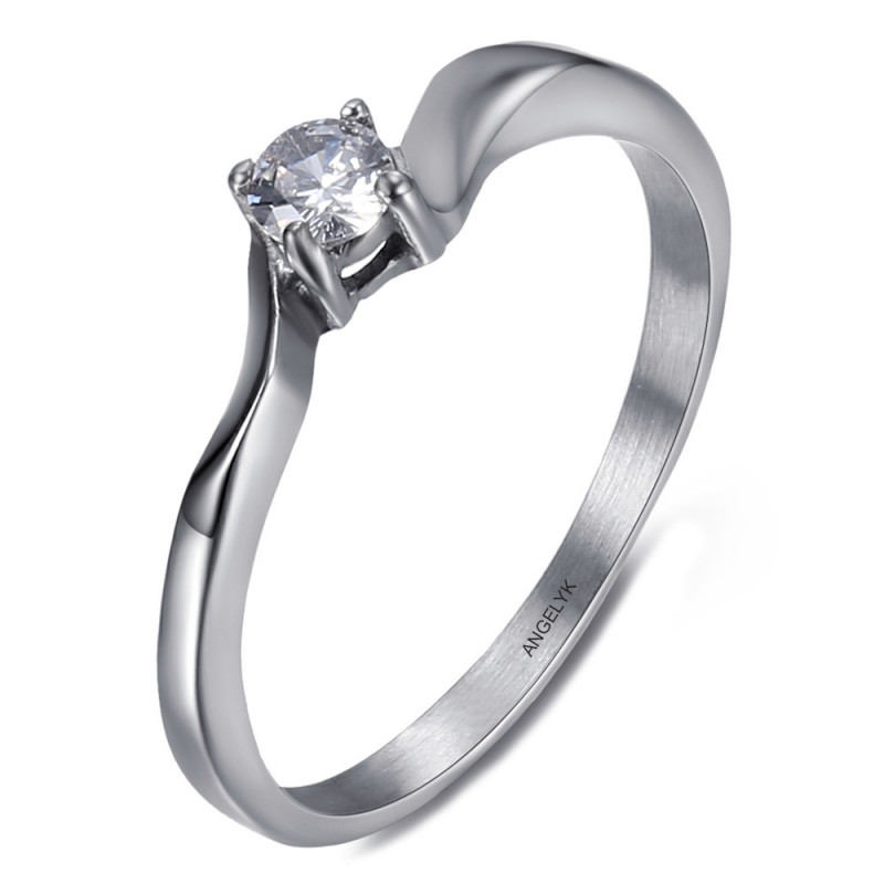 BAF0057 BOBIJOO Jewelry Solitaire ring 4 claws Engagement Stainless steel