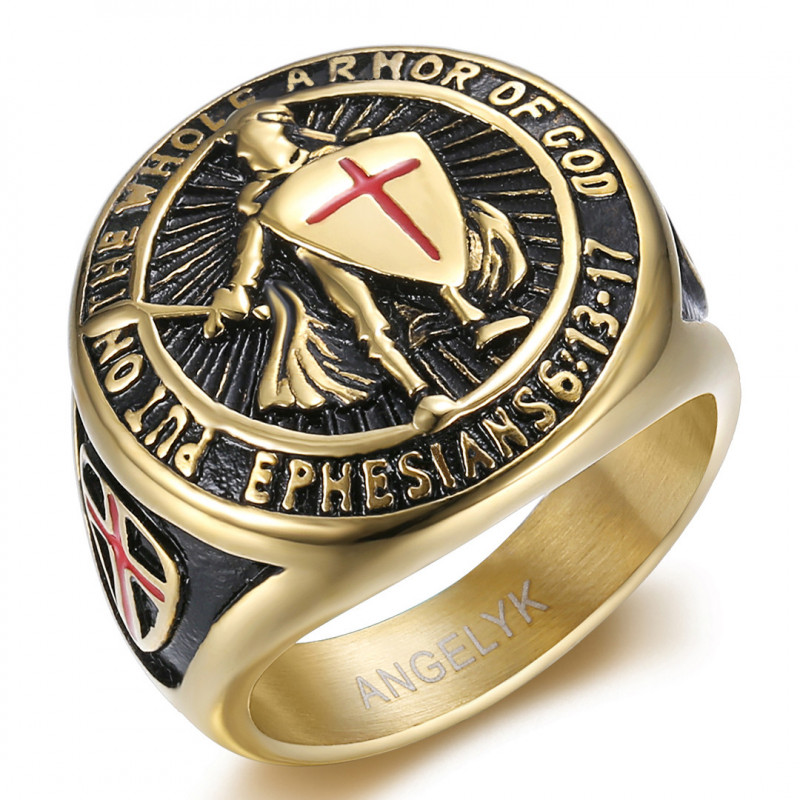 BA0400 BOBIJOO Jewelry Knight Templar Ring Weapons of God Steel Gold