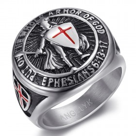 Bague chevalier Templier Armes de Dieu Acier Argent bobijoo