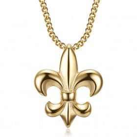 PE0335 BOBIJOO Jewelry Fleur-de-lis necklace, discreet and fine jewel, steel and gold