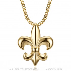 PE0335 BOBIJOO Jewelry Fleur-de-lis necklace, discreet and fine jewel, steel and gold