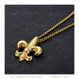 PE0335 BOBIJOO Jewelry Collana Fleur-de-lis, gioiello discreto e fine, acciaio e oro