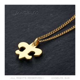 PE0335 BOBIJOO Jewelry Fleur-de-lis necklace, discreet and fine jewel, steel and gold