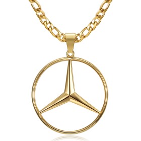 PE0336 BOBIJOO Jewelry Mercedes Sigle Chain Figaro Colgante Acero Oro