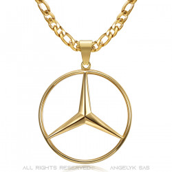PE0336 BOBIJOO Jewelry Mercedes Sigle Chain Figaro Pendant Steel Gold