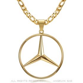 PE0336 BOBIJOO Jewelry Mercedes Sigle Chain Figaro Pendant Steel Gold