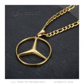 PE0336 BOBIJOO Jewelry Mercedes Siegelkette Figaro Anhänger Stahl Gold