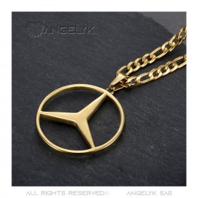 Pendentif Mercedes Sigle Chaîne Figaro Acier Or bobijoo