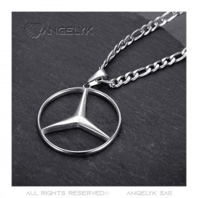 Pendentif Mercedes Sigle Chaîne Figaro Acier Argent bobijoo