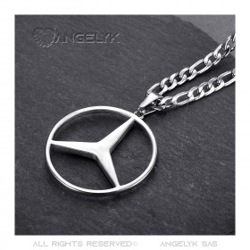 Pendentif Mercedes Sigle Chaîne Figaro Acier Argent bobijoo