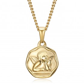 PE0338 BOBIJOO Jewelry Schutzengel-Medaille Taufe 18mm Stahl Goldkette