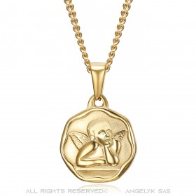 Médaille ange gardien Baptême 18mm Acier Or Chaîne bobijoo