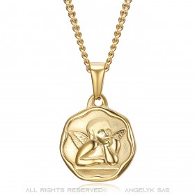 PE0338 BOBIJOO Jewelry Schutzengel-Medaille Taufe 18mm Stahl Goldkette