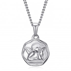 Médaille ange gardien Baptême 18mm Acier Chaîne bobijoo