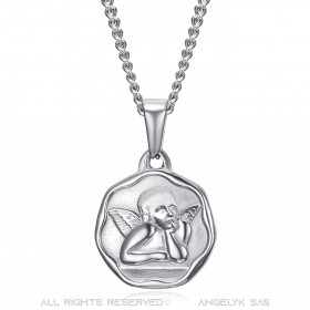 PE0338S BOBIJOO Jewelry Guardian Angel Medal Baptism 18mm Steel Chain