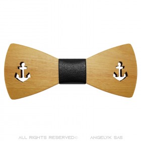 NP0019 BOBIJOO Jewelry Bow Tie Wood Anchor Navy Maple Leather