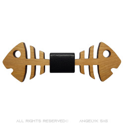 NP0022 BOBIJOO Jewelry Papillon in legno doppio pesce acero