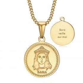 PEF0071 BOBIJOO Jewelry Medalla de bautismo Sara vela por mí Gypsy Steel Gold