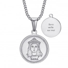 PEF0071S BOBIJOO Jewelry Medalla de bautismo Sara me cuida Gypsy Steel Silver