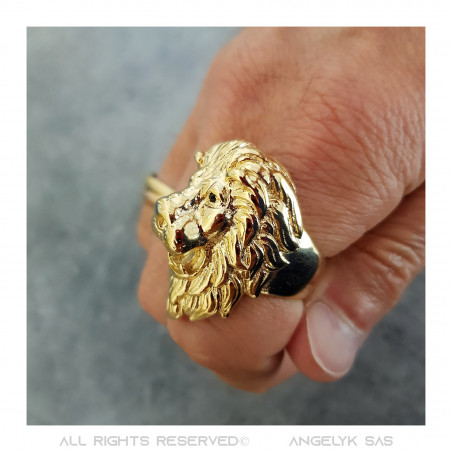Lion head ring: Gold and black diamond eyes, huge jewel   IM#20736