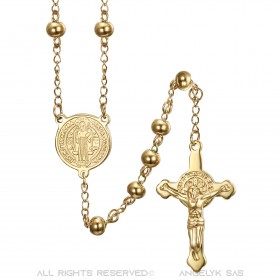 CP0058 BOBIJOO Jewelry Rosenkranz des Heiligen Benedikt Edelstahl Gold