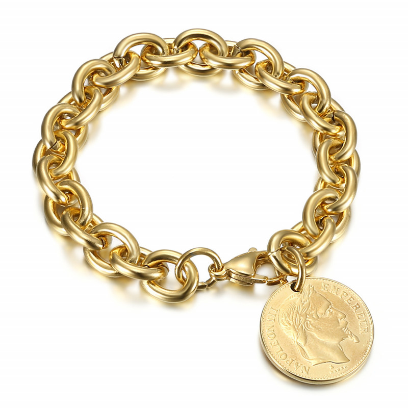 BR0296 BOBIJOO Jewelry Bracciale con ciondoli a maglia alternata in stile Tiffany Napoleone Oro