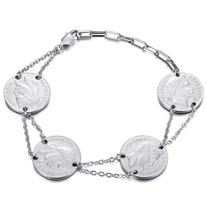 Bracelet louis d'or 4 pièces Napoléon Argent bobijoo