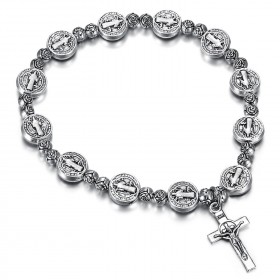 BR0215 BOBIJOO Jewelry San Benito Pulsera Medalla Cristo Cruz Plateada