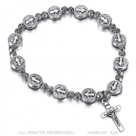 BR0215 BOBIJOO Jewelry Saint Benedict Bracelet Medal Christ Cross Silver plated