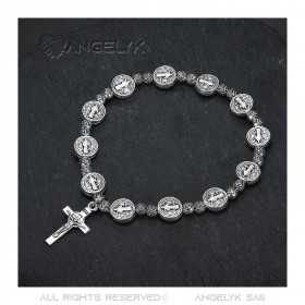 BR0215 BOBIJOO Jewelry San Benito Pulsera Medalla Cristo Cruz Plateada