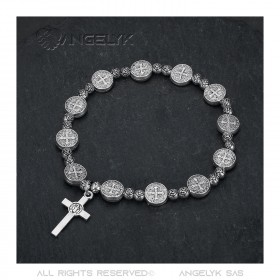 BR0215 BOBIJOO Jewelry Saint Benedict Armband Medaille Christuskreuz versilbert