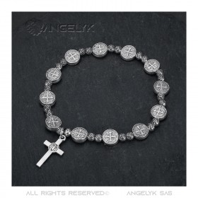 BR0215 BOBIJOO Jewelry Saint Benedict Bracelet Medal Christ Cross Silver plated