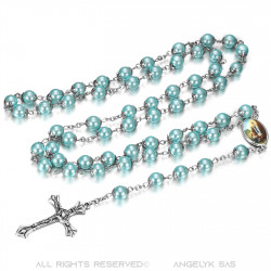 CP0042 BOBIJOO Jewelry Rosario de Lourdes Rosario de oración Rosario de la década Azul perla
