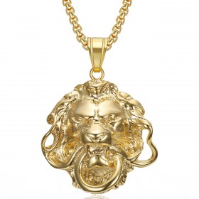 PE0339 BOBIJOO Jewelry Gold lion pendant Steel mouth ring