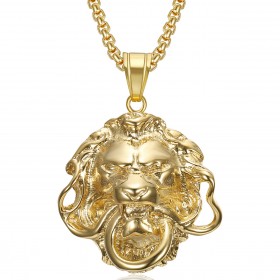 PE0339 BOBIJOO Jewelry Colgante león dorado Anillo boca acero