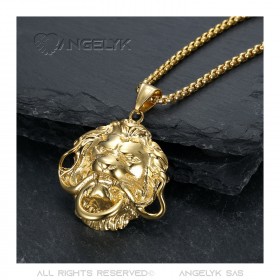 Pendentif lion or Anneau bouche Acier bobijoo