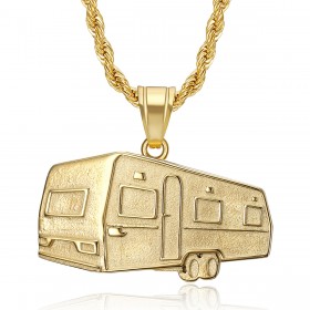 Pendentif roulotte Camping Caravane Verdine Acier Or bobijoo