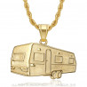 Pendentif roulotte Camping Caravane Verdine Acier Or bobijoo