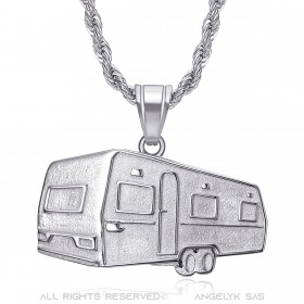 Pendentif roulotte Camping Caravane Verdine Acier Argent bobijoo