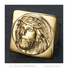 BA0406 BOBIJOO Jewelry Anello Gesù quadrato Anello con sigillo Cristo Acciaio inossidabile Oro