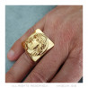 BA0406 BOBIJOO Jewelry Quadratischer Jesus Ring Siegelring Christus Edelstahl Gold