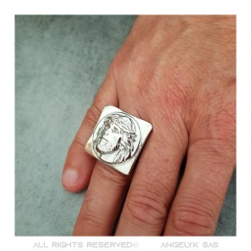 BA0406S BOBIJOO Jewelry Quadratischer Jesus Ring Siegelring Christus Edelstahl Silber