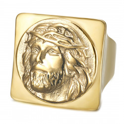 BA0406 BOBIJOO Jewelry Anello Gesù quadrato Anello con sigillo Cristo Acciaio inossidabile Oro