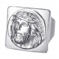 BA0406S BOBIJOO Jewelry Square Jesus ring Signet ring Christ Stainless steel Silver