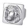 Bague Jésus carrée Chevalière christ Acier inoxydable Argent bobijoo